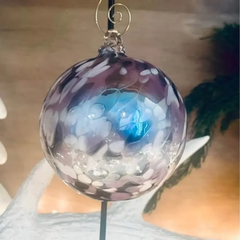 Handblown glass ornament witch ball gazing ball Purple 3.25” from Poland NEW